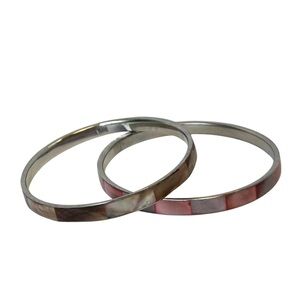 Vintage Pink/Tan Mother of Pearl Inlaid Bangle Set